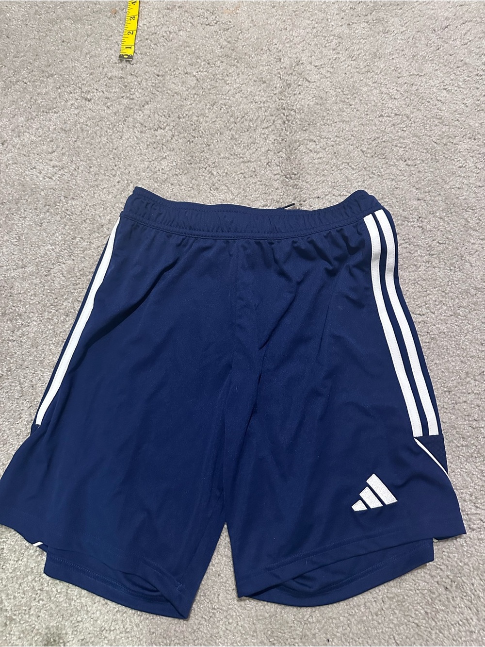 adidas Men’s Navy Blue Athletic Shorts with White Stripes